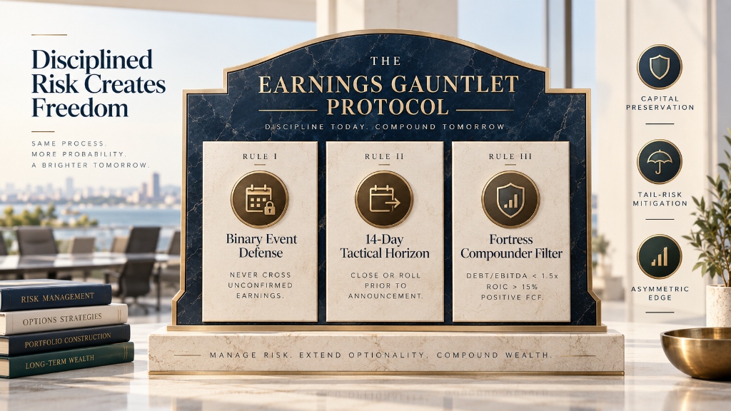 Plate V: The Earnings Gauntlet Protocol — Managing Binary Event Hazards & Event-Risk Scheduling