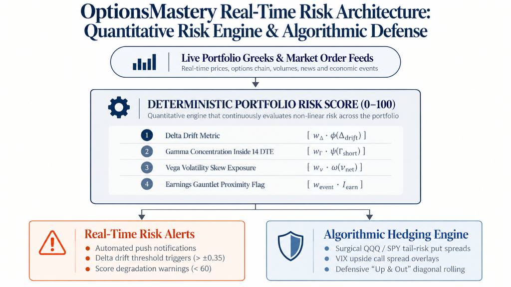 Plate VI: OptionsMastery Real-Time Risk Architecture — Quantitative Risk Engine & Algorithmic Defense